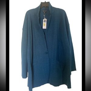 Eileen Fisher NWT Boiled Merino Coat Teal Sz XL Luxury Lagenlook Midi $399 MSRP